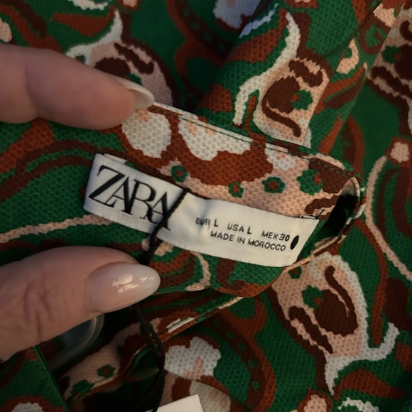 ZARA Green Paisley A-Line Dress With Mock Turtleneck- Sexy Side Slit- Size L NWT - Picture 4 of 5